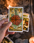 Walter Mercado Prosperidad candle tarot card, wheel of fortune.