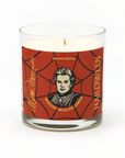 Walter Mercado Halloween Noche Mística candle, unlit, on a white background
