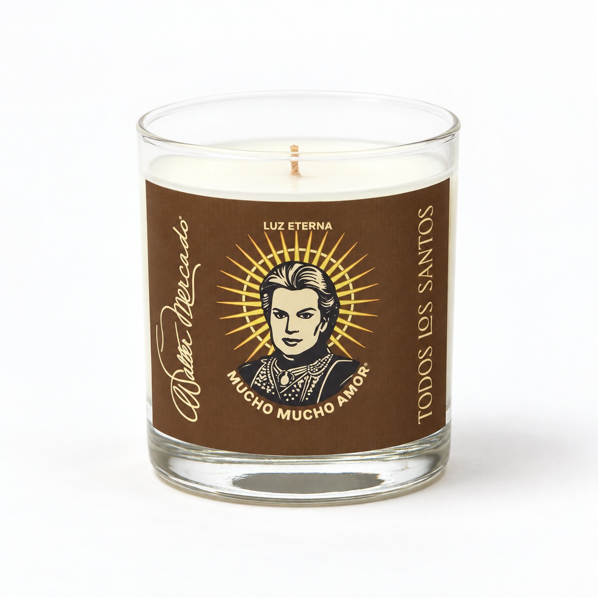 Walter Mercado Todos los Santos Luz Eterna candle, unlit, on a white background